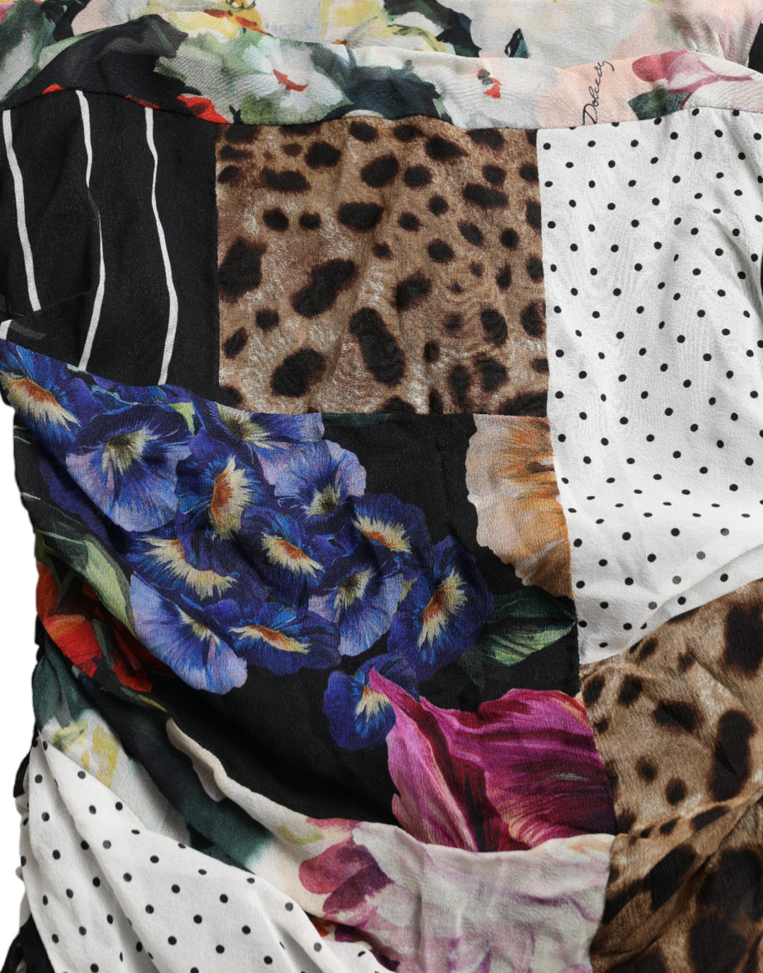 Dolce & Gabbana Multicolor Patchwork Midi Floral Leopard Bodycon Dress