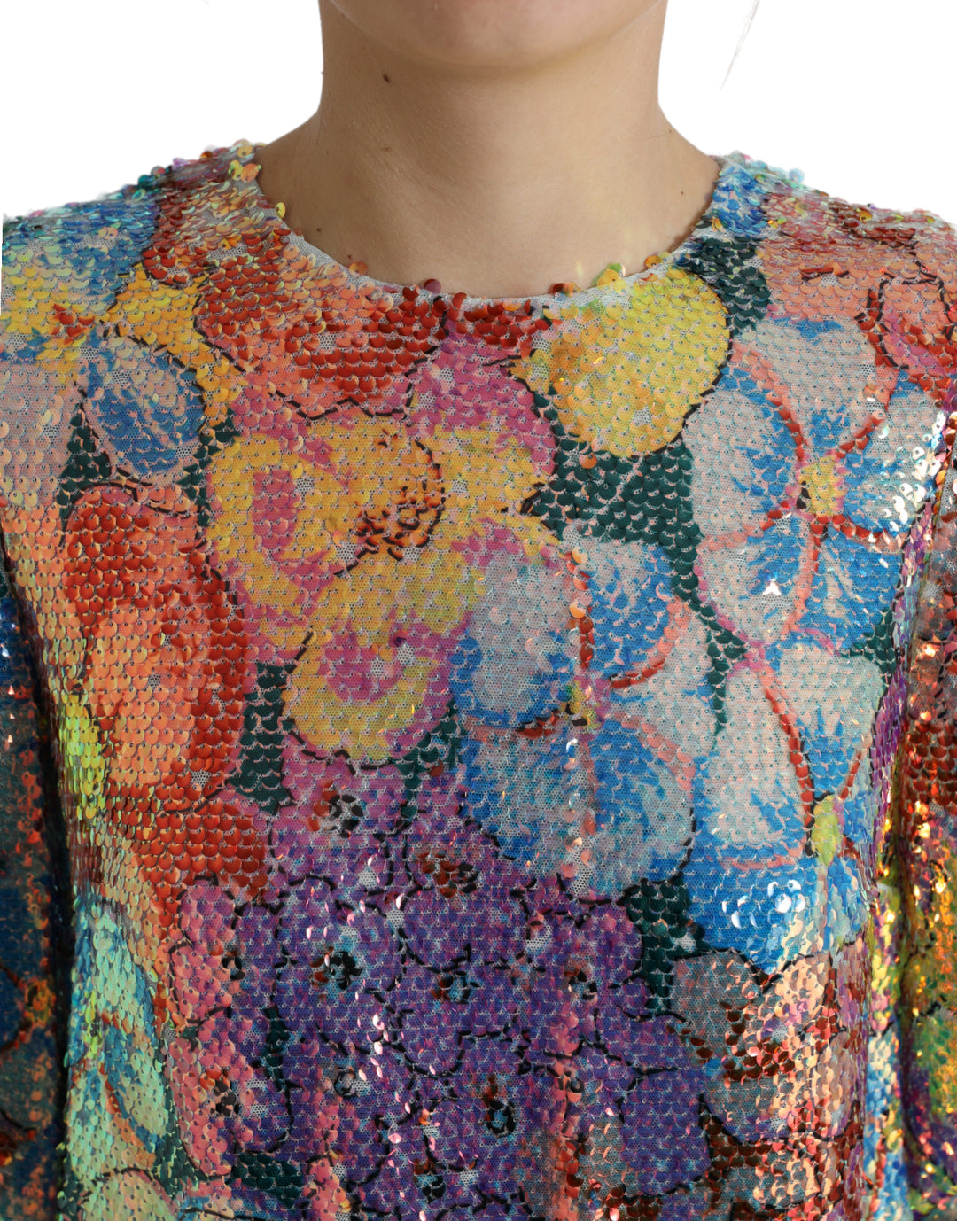 Dolce & Gabbana Multicolor Floral Sequined Shift Mini Dress