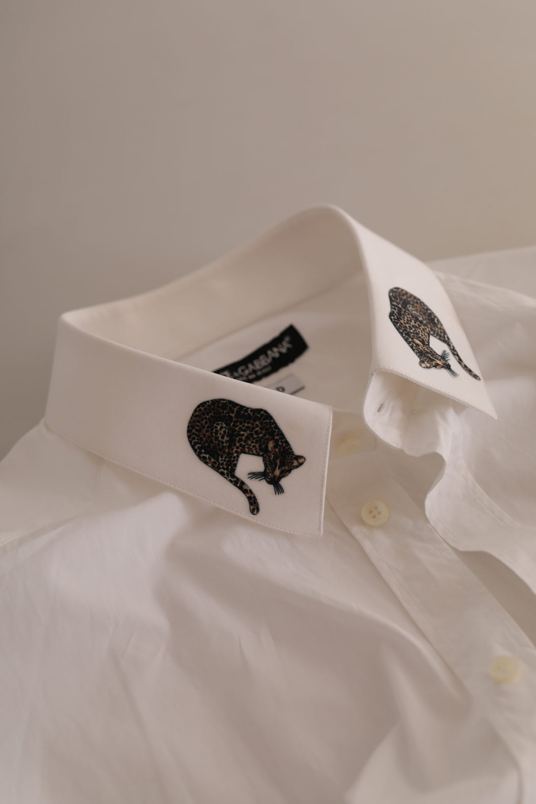 Dolce & Gabbana White GOLD Formal Leopard Cotton Dress Shirt