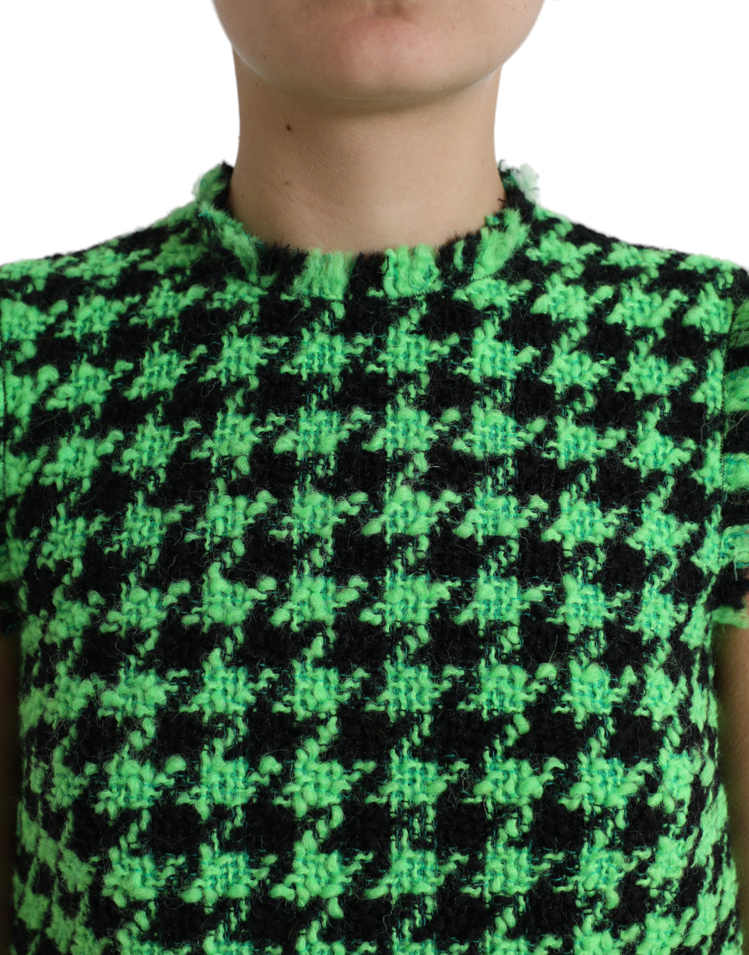 Dolce & Gabbana Green Houndstooth Sleeveless Aline Mini Dress
