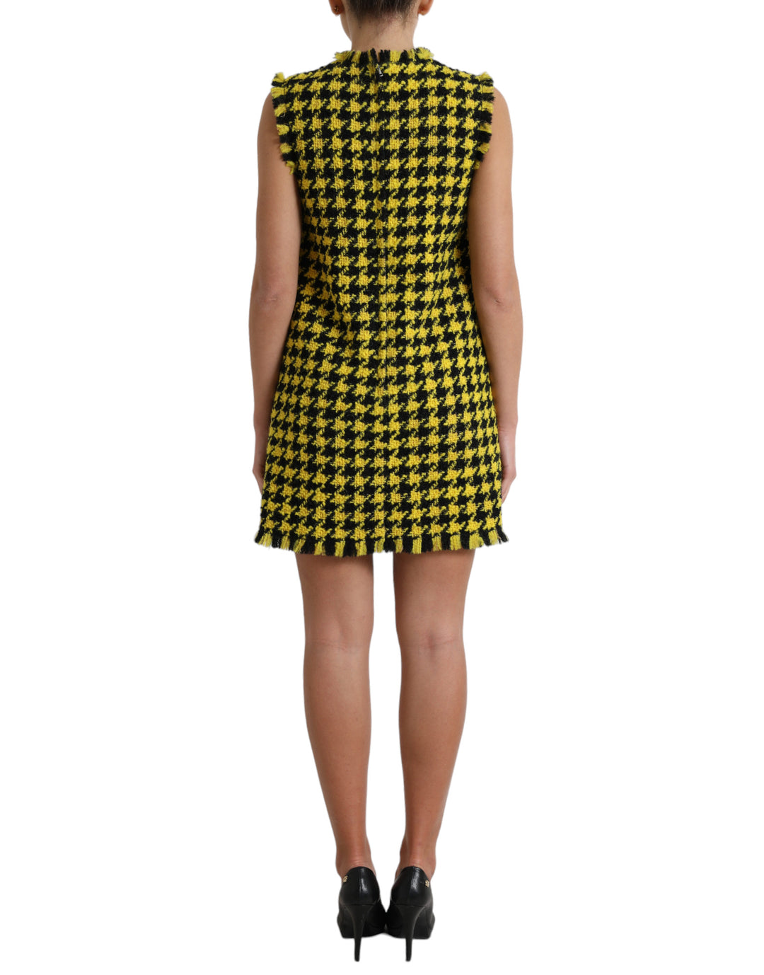 Dolce & Gabbana Yellow Houndstooth Sleeveless Aline Mini Dress