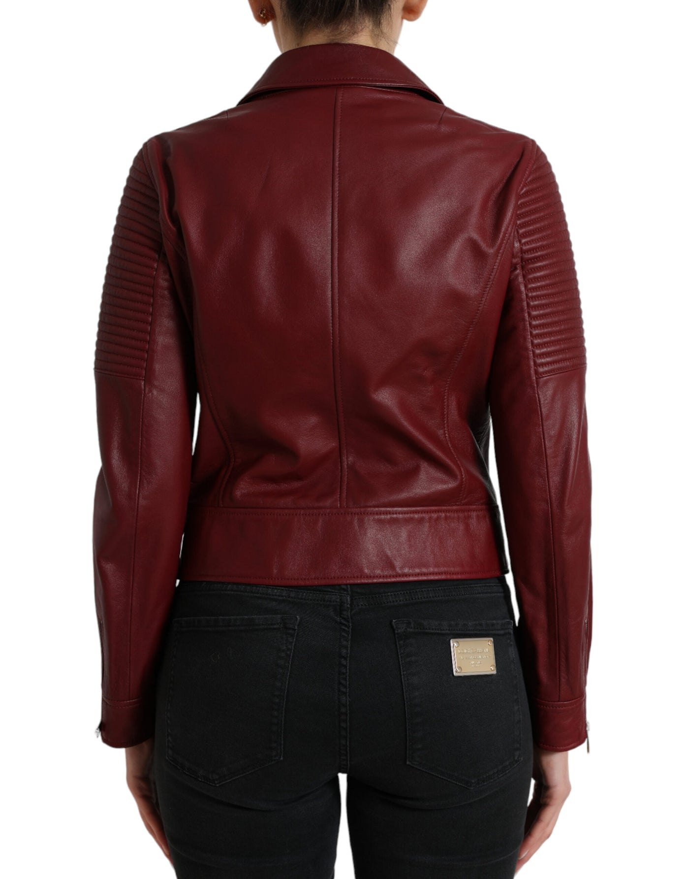 Dolce & Gabbana Bordeaux Leather Biker Coat Lambskin Jacket