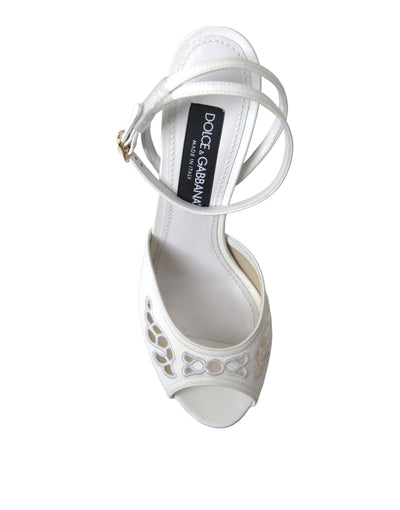 White Embroidered Ankle Strap Sandals Shoes