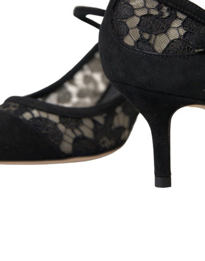 Black Viscose Taormina Lace Pumps Shoes