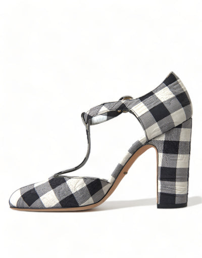 Black White Gingham Brocade Mary Janes Shoes