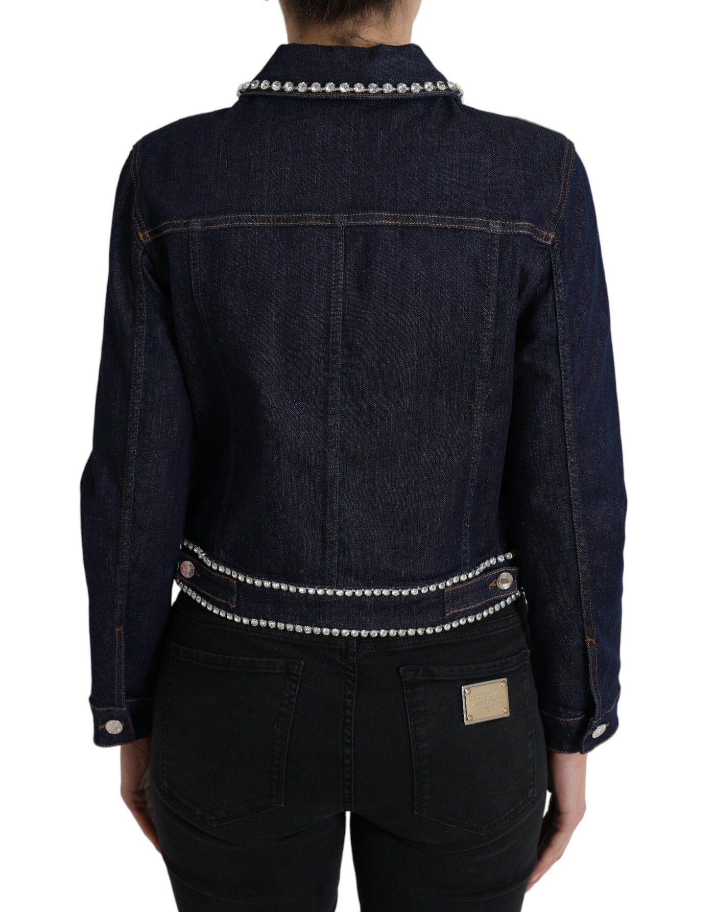 Dolce & Gabbana Dark Blue Crystal Trimmed Cotton Denim Jacket