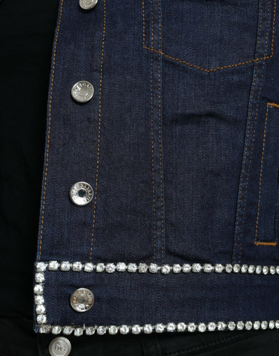 Dolce & Gabbana Dark Blue Crystal Trimmed Cotton Denim Jacket