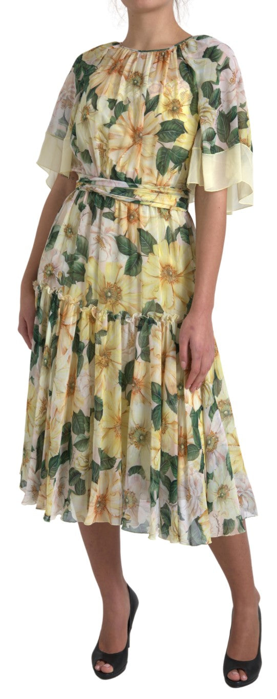 Multicolor Silk Floral Print Long Maxi Dress