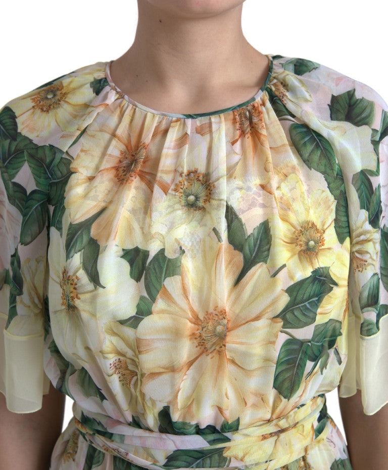 Multicolor Silk Floral Print Long Maxi Dress