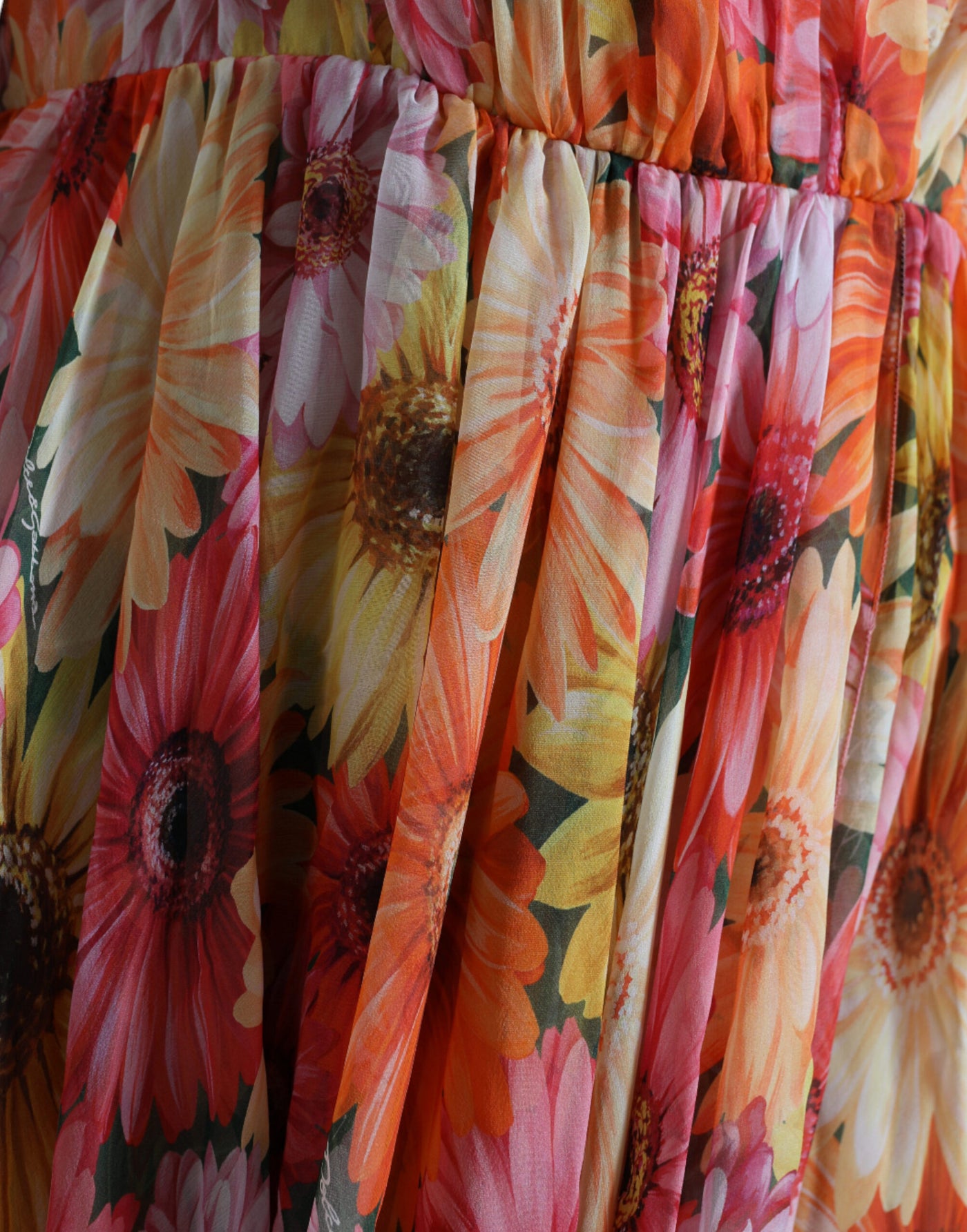 Dolce & Gabbana Multicolor Sunflower Print Silk Midi Dress