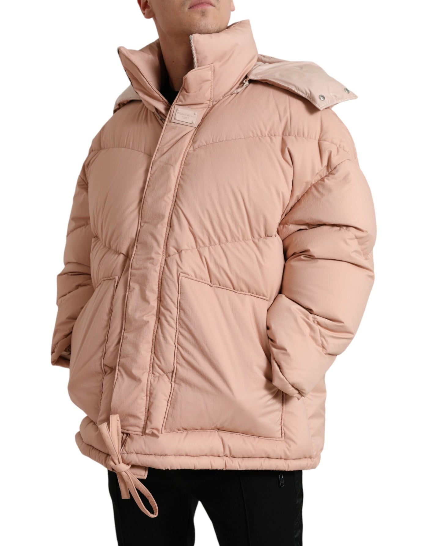 Dolce & Gabbana Peach Polyester Hooded Puffer Winter Jacket