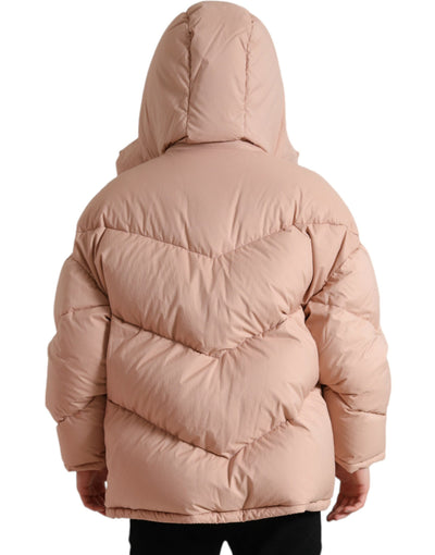 Dolce & Gabbana Peach Polyester Hooded Puffer Winter Jacket