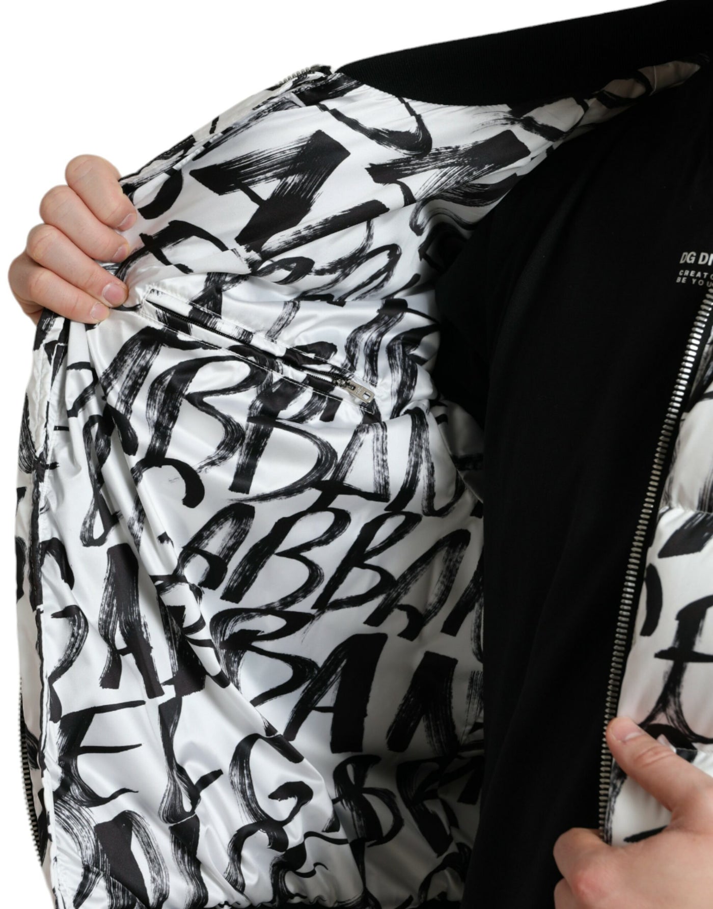 Dolce & Gabbana White Logo Padded Full Zip Bomber Jacket