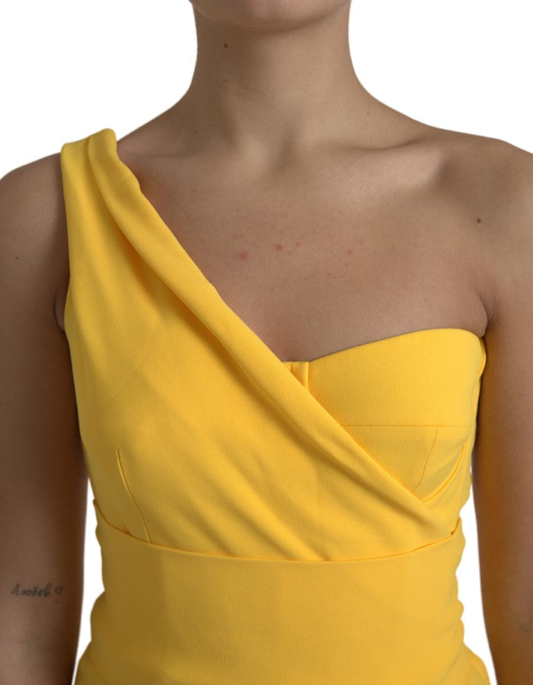 Dolce & Gabbana Yellow One Shoulder Side Slit Midi Dress