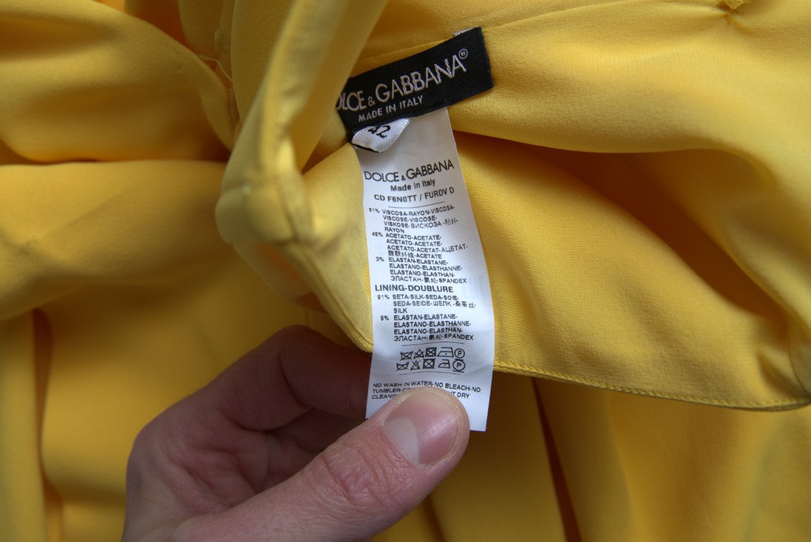 Dolce & Gabbana Yellow One Shoulder Side Slit Midi Dress