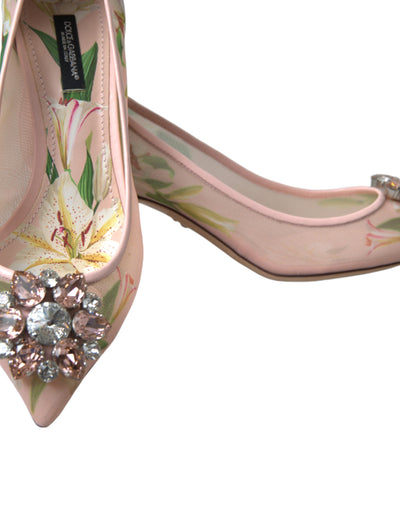 Pink Floral Crystal Heels Pumps Shoes