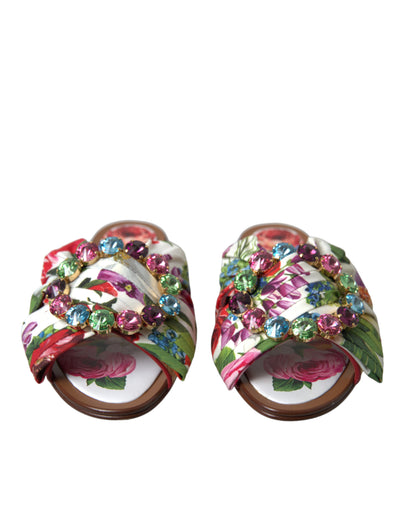 Multicolor Floral Flats Crystal Sandals Shoes