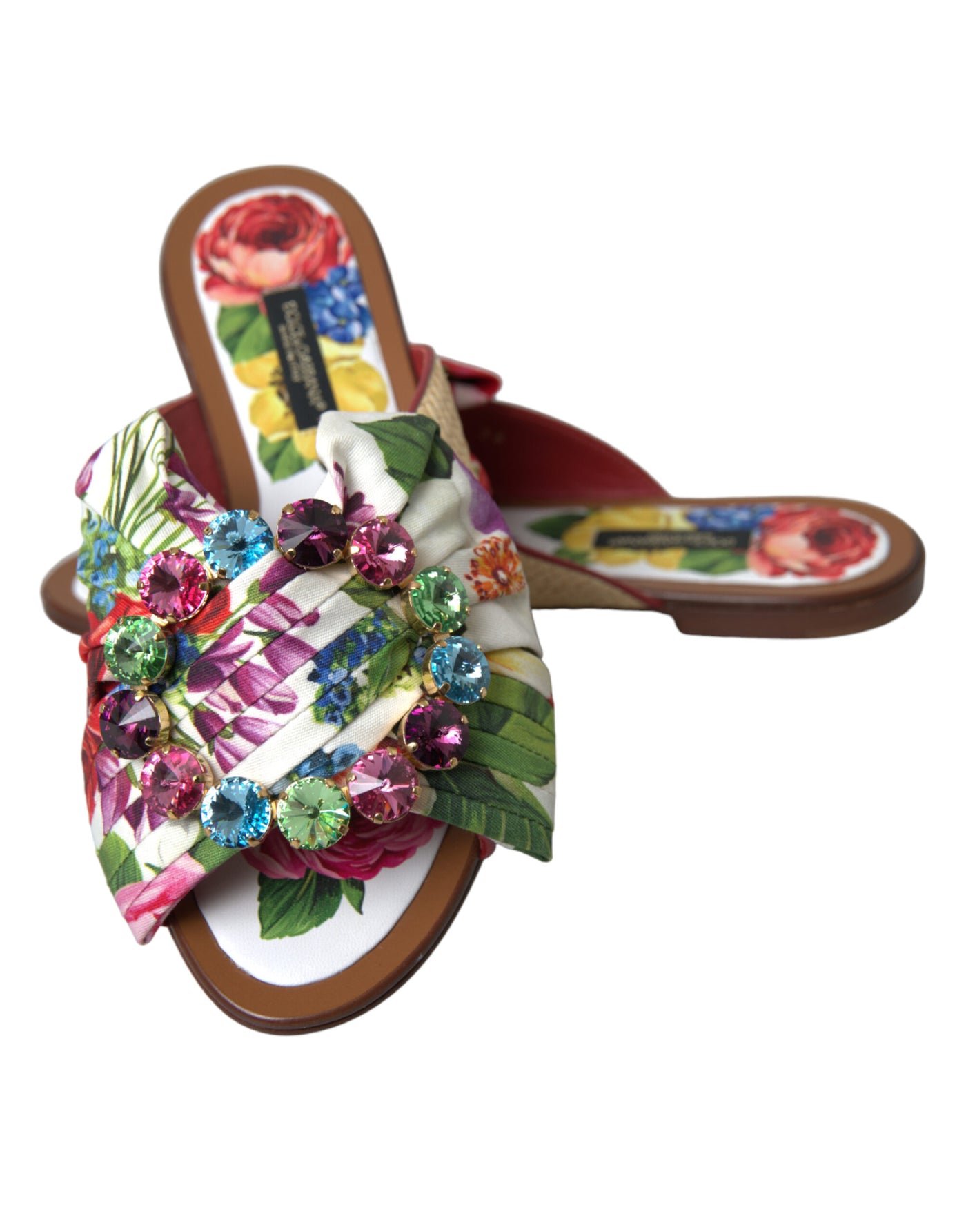 Multicolor Floral Flats Crystal Sandals Shoes