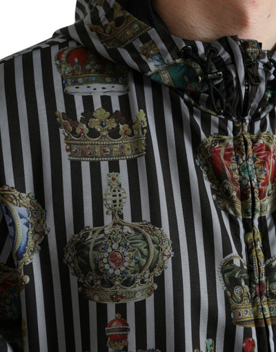 Dolce & Gabbana Black White Striped Crown Hooded Jacket