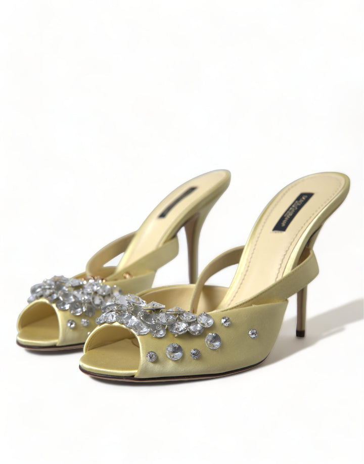 Dolce & Gabbana Yellow Satin Crystal Mary Janes Sandals