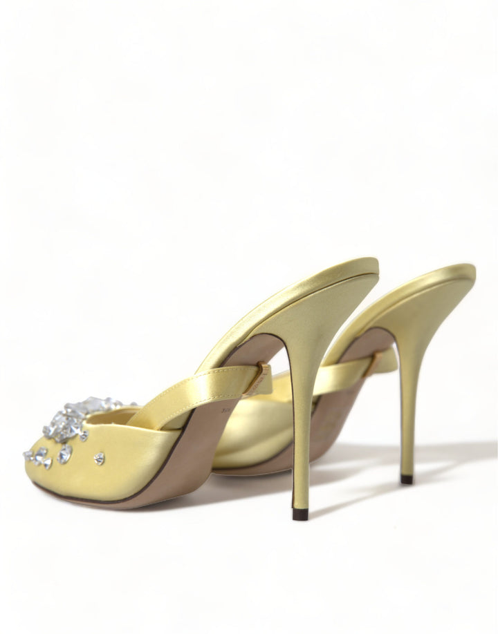 Dolce & Gabbana Yellow Satin Crystal Mary Janes Sandals