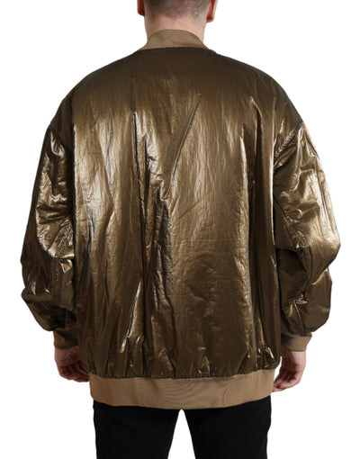Dolce & Gabbana Bronze Nylon Full Zip Men Bomber Jacket