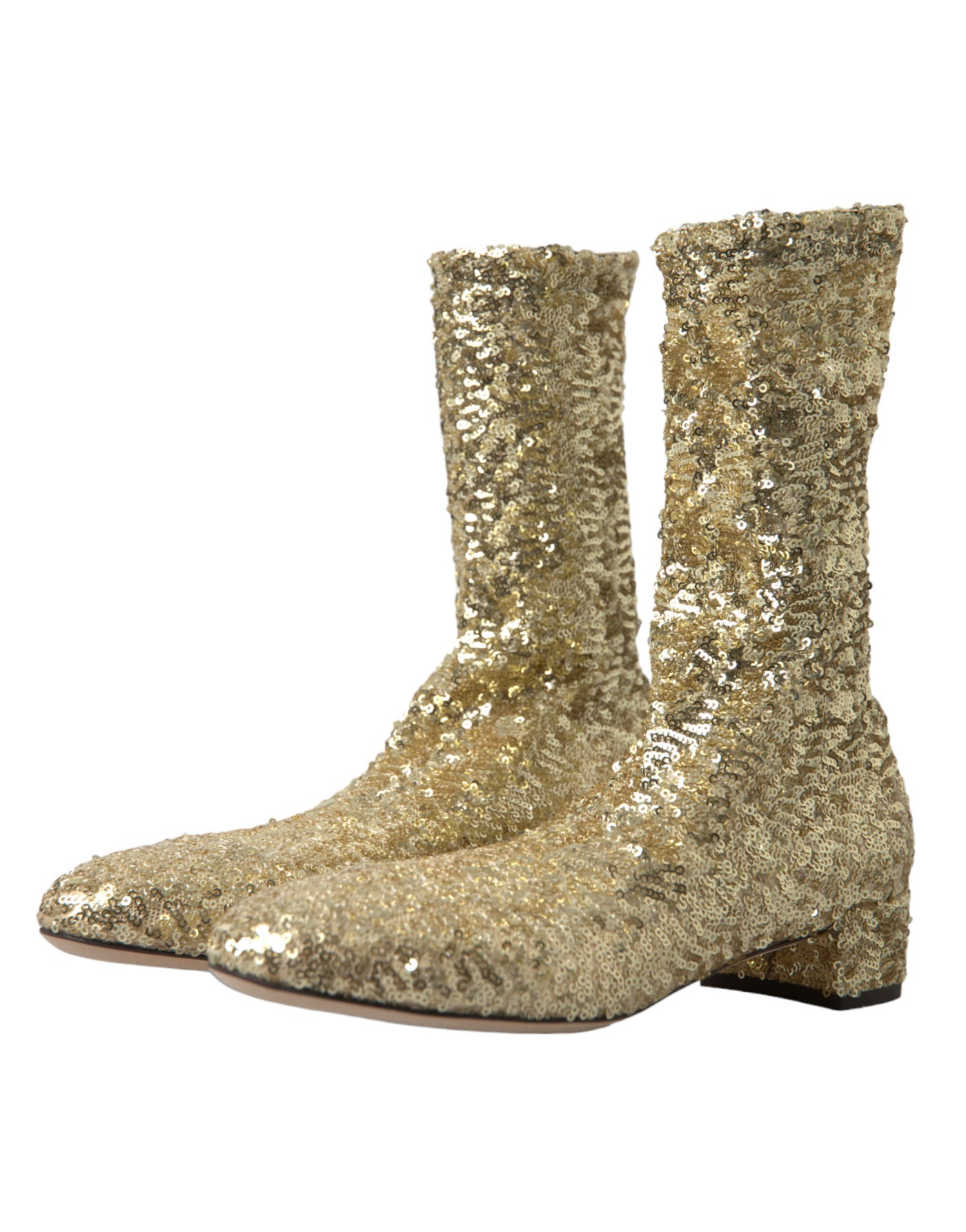 Dolce & Gabbana Gold Sequined Short Boots Stretch Shoes