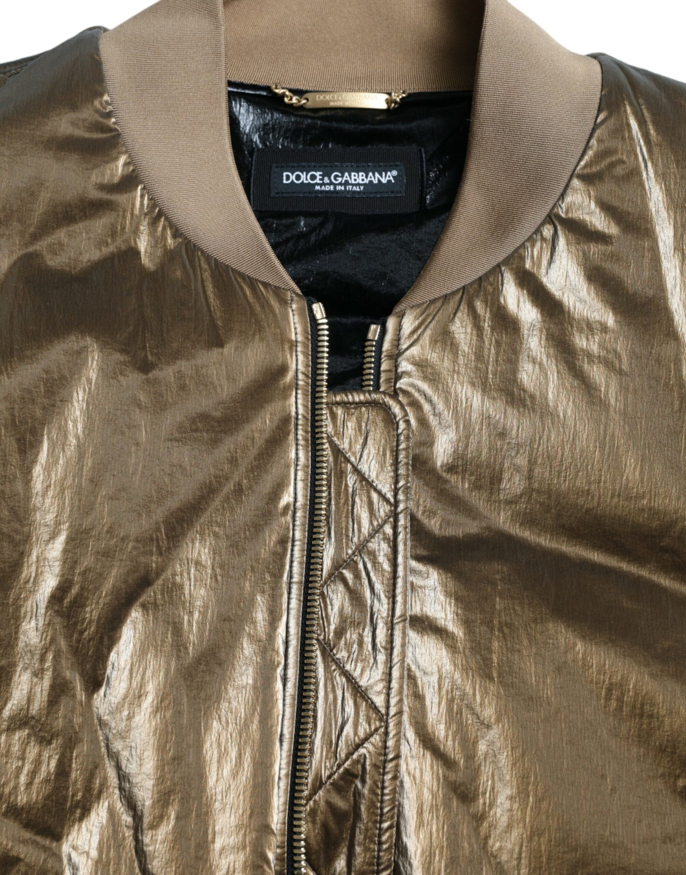 Dolce & Gabbana Bronze Nylon Full Zip Men Bomber Jacket