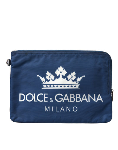 Dolce & Gabbana Blue DG Milano Print Nylon Pouch Clutch Men Bag