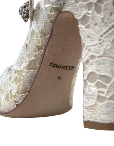 White Lace Crystals Heels Sandals Shoes