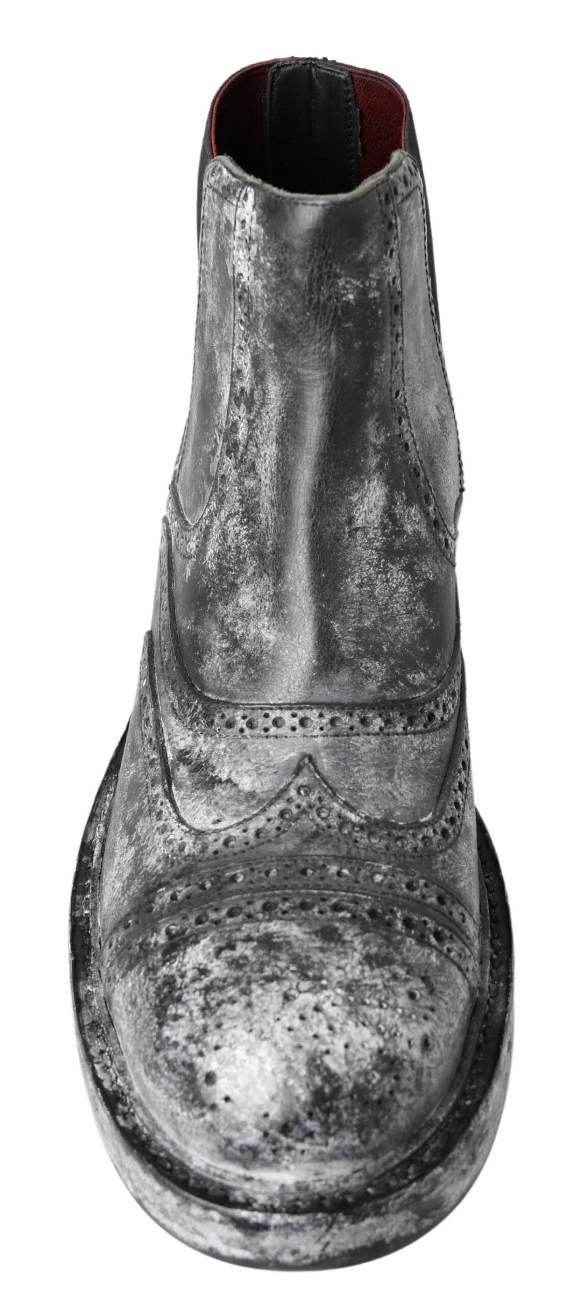 Dolce & Gabbana Black Gray Leather Ankle Boots