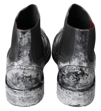 Dolce & Gabbana Black Gray Leather Ankle Boots