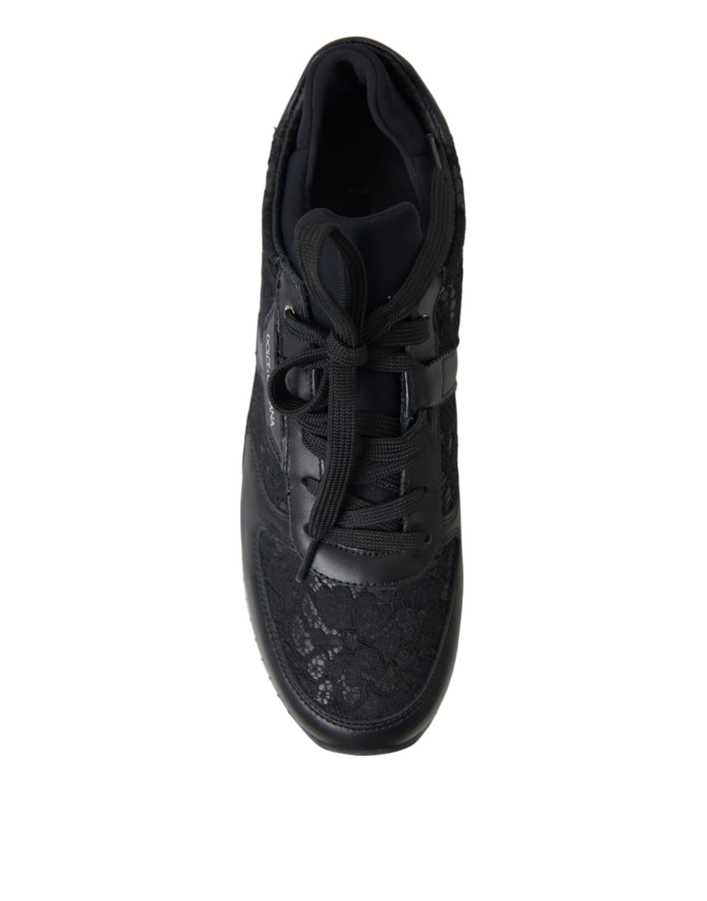 Dolce & Gabbana Black Floral Lace Leather Sneakers Shoes