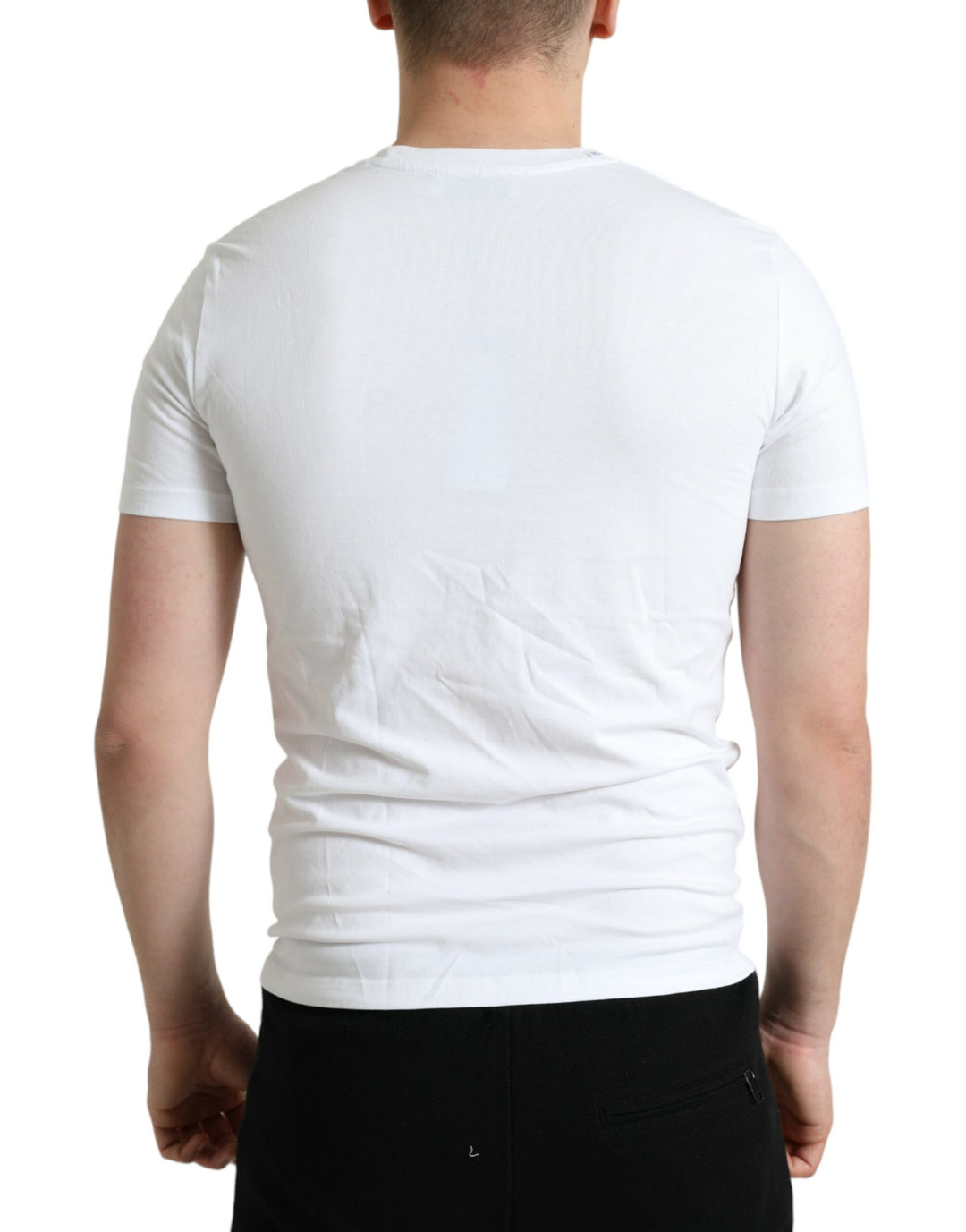 Dolce & Gabbana White Logo Print Cotton Round Neck T-shirt