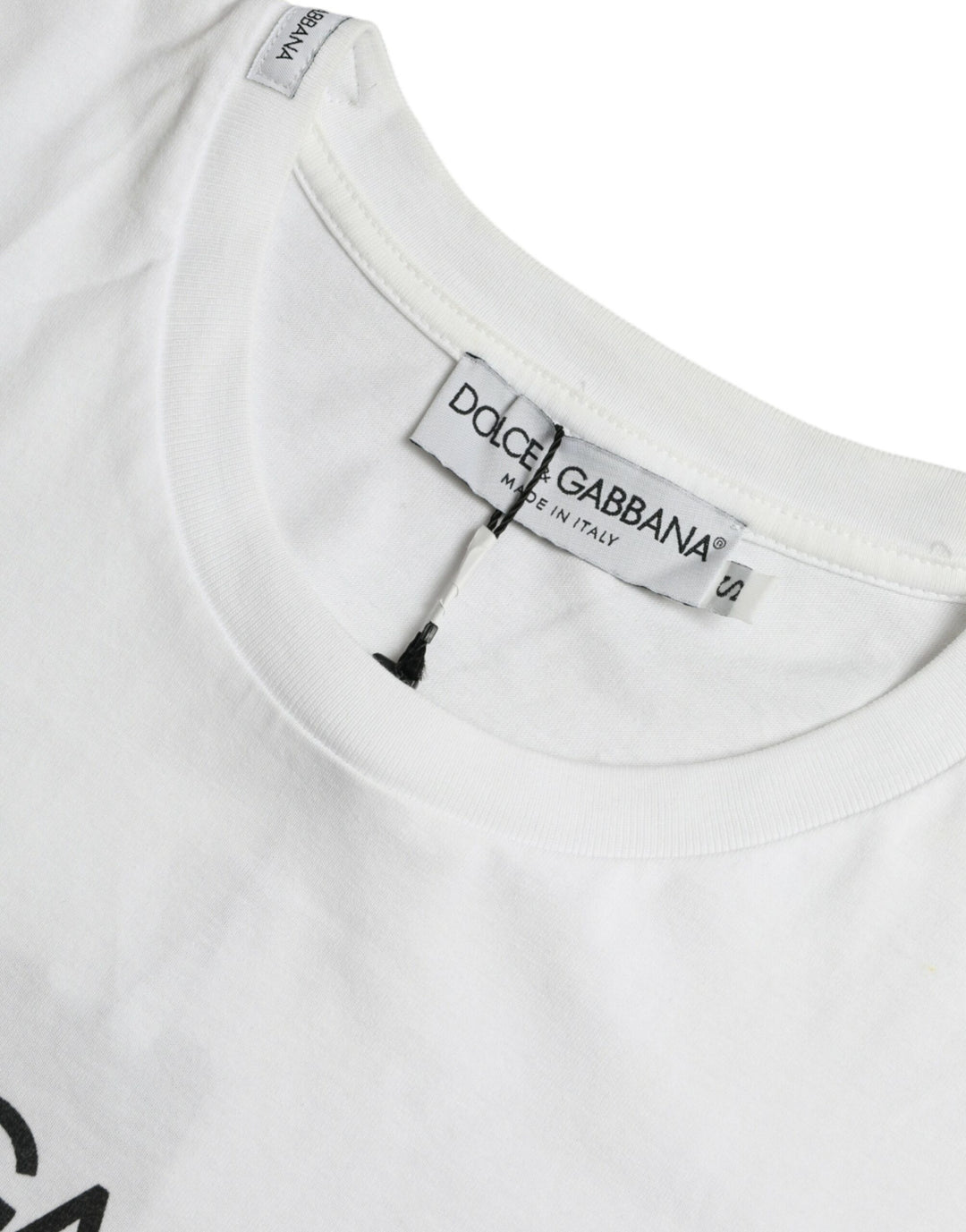 Dolce & Gabbana White Logo Print Cotton Round Neck T-shirt