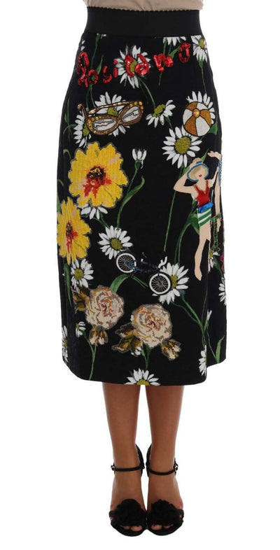 Dolce & Gabbana Black Embellished Daisy Brocade Skirt #women, Brand_Dolce & Gabbana, Catch, Dolce & Gabbana, feed-agegroup-adult, feed-color-multicolor, feed-gender-female, feed-size-IT36|XXS, feed-size-IT38|XS, feed-size-IT40|S, feed-size-IT42|M, feed-size-IT44|L, Gender_Women, IT36|XXS, IT38|XS, IT40|S, IT42|M, IT44|L, Kogan, Multicolor, Skirts - Women - Clothing, Women - New Arrivals at SEYMAYKA