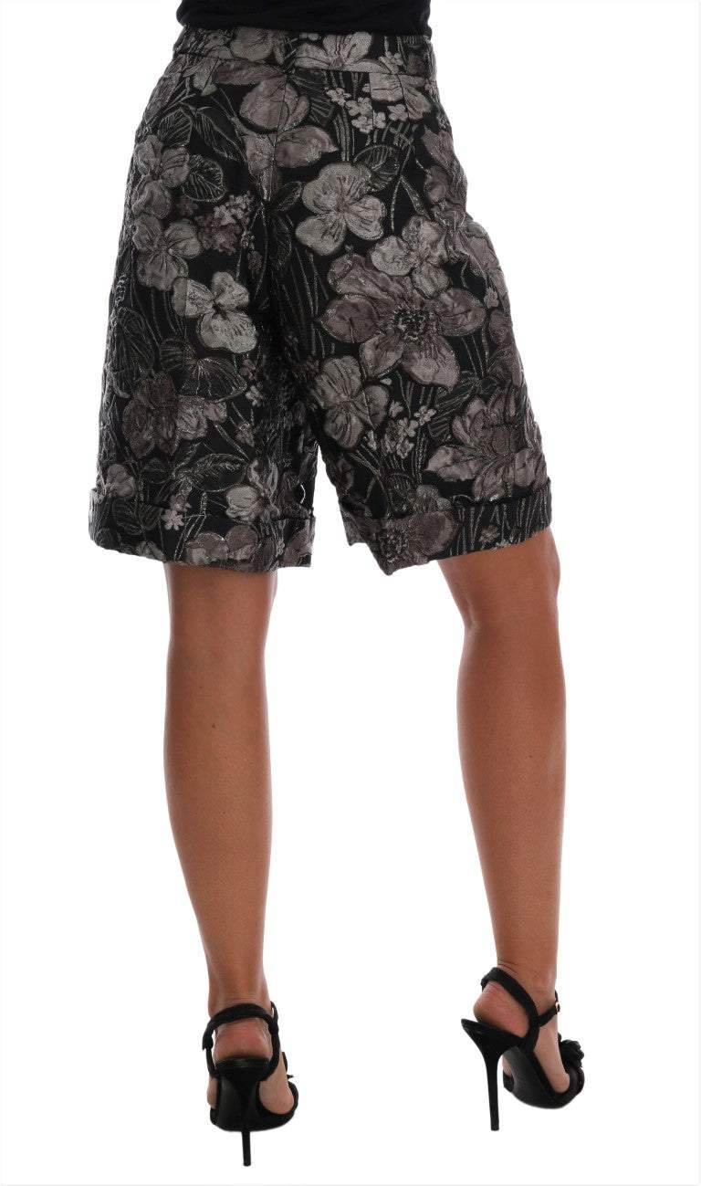 Dolce & Gabbana Gray Floral Brocade High Waist Shorts Dolce & Gabbana, feed-1, Gray, IT40|S, Shorts - Women - Clothing, Women - New Arrivals at SEYMAYKA