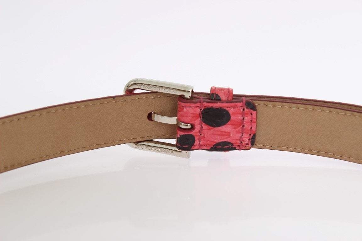 <transcy>Dolce & Gabbana Cintura in pelle di serpente rosa a pois con fibbia argento</transcy>