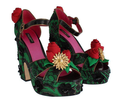 Dolce & Gabbana  Green Brocade Snakeskin Roses Crystal Shoes #women, Brand_Dolce & Gabbana, Catch, Category_Shoes, Dolce & Gabbana, EU35/US4.5, feed-agegroup-adult, feed-color-green, feed-gender-female, feed-size-US4.5, Gender_Women, Green, Kogan, Platforms & Wedges - Women - Shoes, Sandals - Women - Shoes at SEYMAYKA