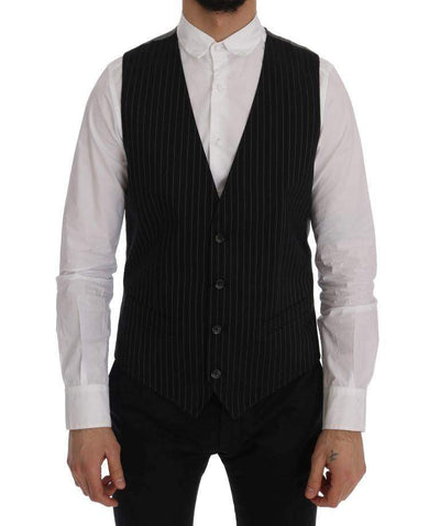 Dolce & Gabbana  Black STAFF Cotton Striped Vest #men, Black, Brand_Dolce & Gabbana, Catch, Dolce & Gabbana, feed-agegroup-adult, feed-color-black, feed-gender-male, feed-size-IT52 | XL, Gender_Men, IT52 | XL, Kogan, Men - New Arrivals, Vests - Men - Clothing at SEYMAYKA