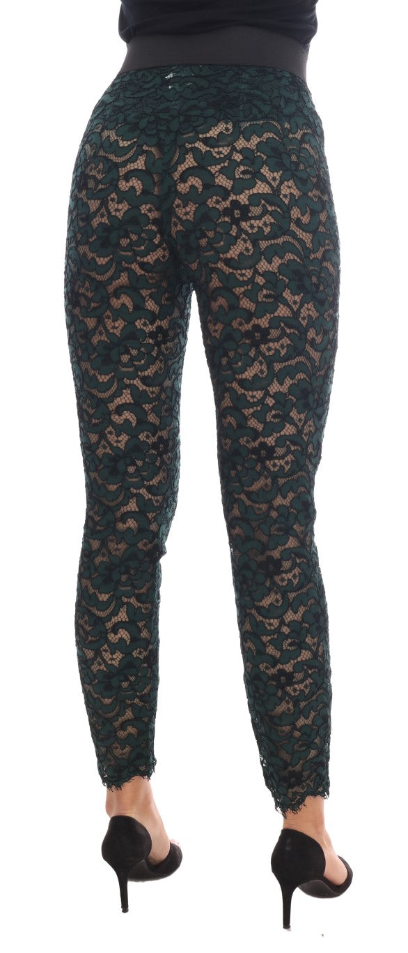 Dolce & Gabbana Green Floral Lace Leggings Pants