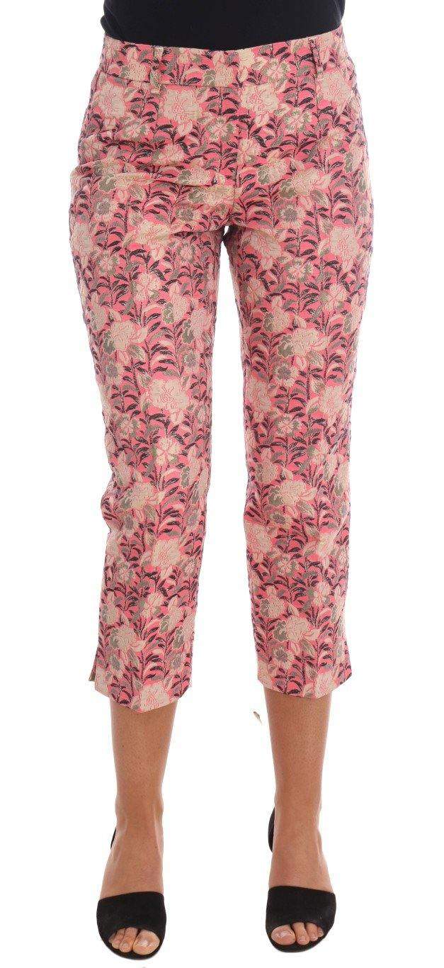 Dolce & Gabbana  Pink Floral Brocade Capri Pants #women, Brand_Dolce & Gabbana, Catch, Dolce & Gabbana, feed-agegroup-adult, feed-color-multicolor, feed-gender-female, feed-size-IT38|XS, feed-size-IT40|S, Gender_Women, IT38|XS, IT40|S, Jeans & Pants - Women - Clothing, Kogan, Multicolor, Women - New Arrivals at SEYMAYKA