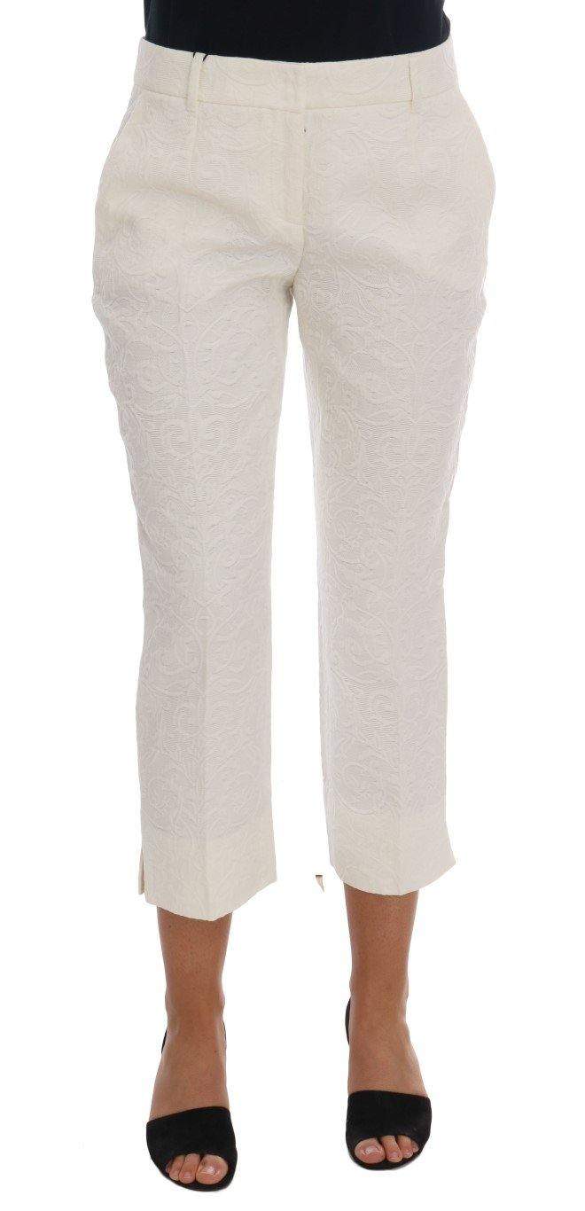 Dolce & Gabbana  White Floral Brocade Capri Pants #women, Brand_Dolce & Gabbana, Catch, Dolce & Gabbana, feed-agegroup-adult, feed-color-white, feed-gender-female, feed-size-IT40|S, Gender_Women, IT40|S, Jeans & Pants - Women - Clothing, Kogan, White, Women - New Arrivals at SEYMAYKA