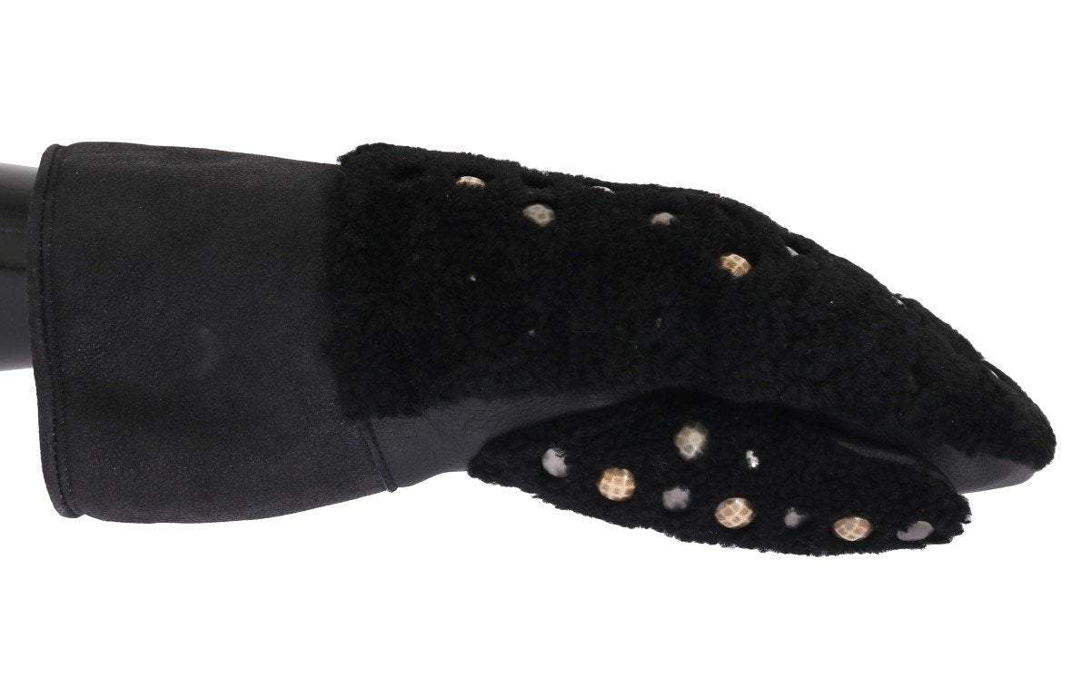 Dolce & Gabbana  Black Leather Shearling Studded Gloves #men, 9|M, Accessories - New Arrivals, Black, Brand_Dolce & Gabbana, Catch, Dolce & Gabbana, feed-agegroup-adult, feed-color-black, feed-gender-male, feed-size-9|M, Gender_Men, Gloves - Men - Accessories, Kogan at SEYMAYKA