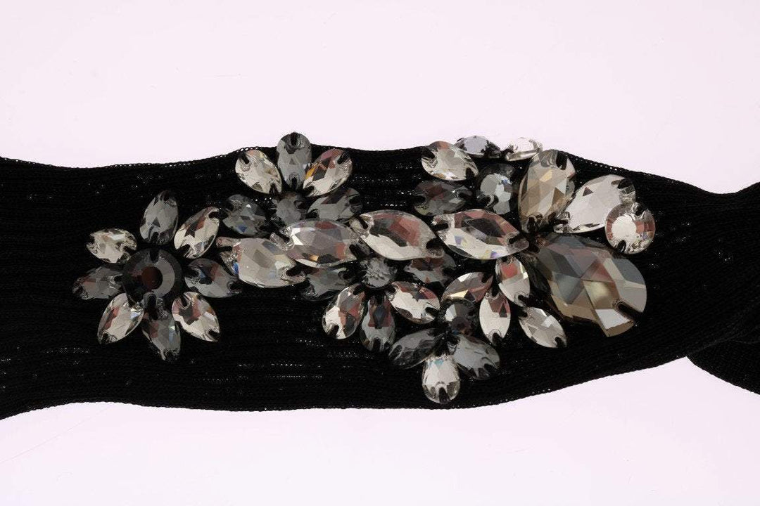 Dolce & Gabbana Black Knitted Floral Clear Crystal Socks #women, Black, Brand_Dolce & Gabbana, Catch, Dolce & Gabbana, feed-agegroup-adult, feed-color-black, feed-gender-female, feed-size-M, feed-size-S, Gender_Women, Kogan, M, S, Tights & Socks - Women - Clothing, Women - New Arrivals at SEYMAYKA