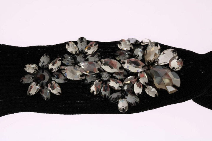 Dolce & Gabbana Black Knitted Floral Clear Crystal Socks #women, Black, Brand_Dolce & Gabbana, Catch, Dolce & Gabbana, feed-agegroup-adult, feed-color-black, feed-gender-female, feed-size-M, feed-size-S, Gender_Women, Kogan, M, S, Tights & Socks - Women - Clothing, Women - New Arrivals at SEYMAYKA