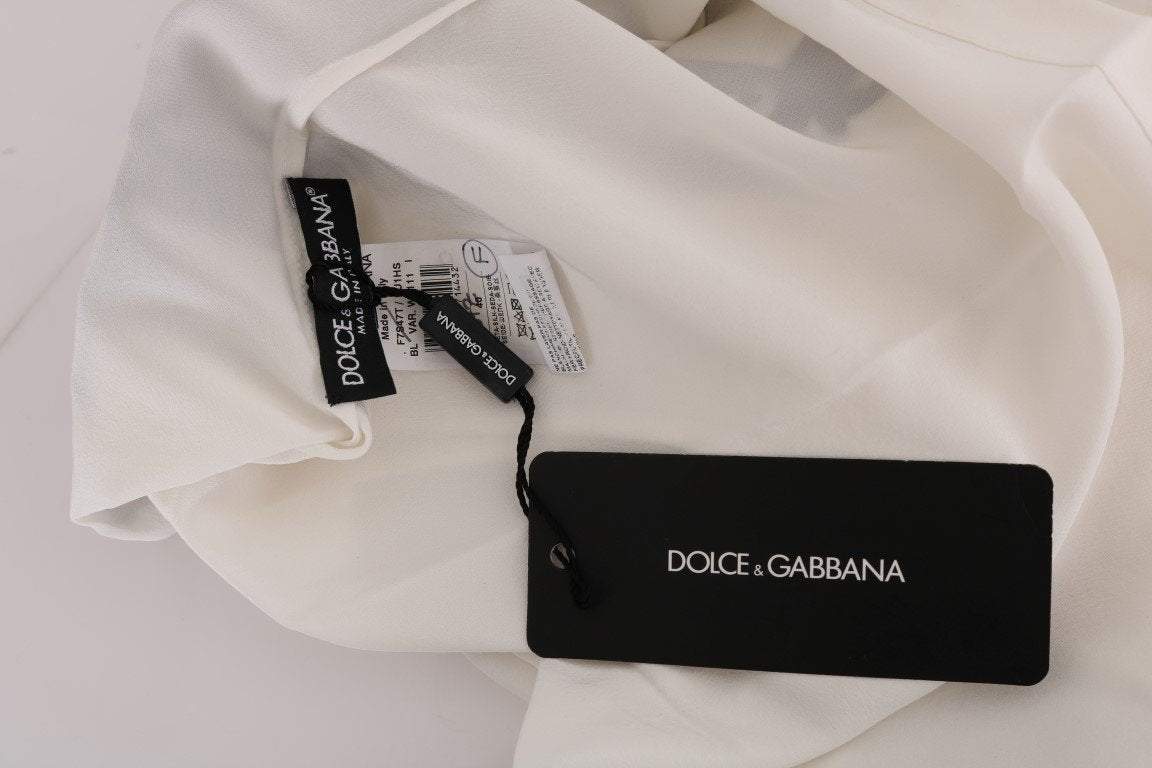 Dolce & Gabbana White Silk Black Frame Blouse #women, Brand_Dolce & Gabbana, Catch, Dolce & Gabbana, feed-agegroup-adult, feed-color-white, feed-gender-female, feed-size-IT40|S, Gender_Women, IT40|S, Kogan, Tops & T-Shirts - Women - Clothing, White, Women - New Arrivals at SEYMAYKA