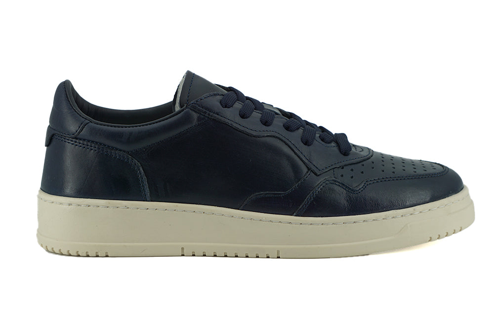 Saxone Of Scotland Navy Blue Leather Low Top Sneakers