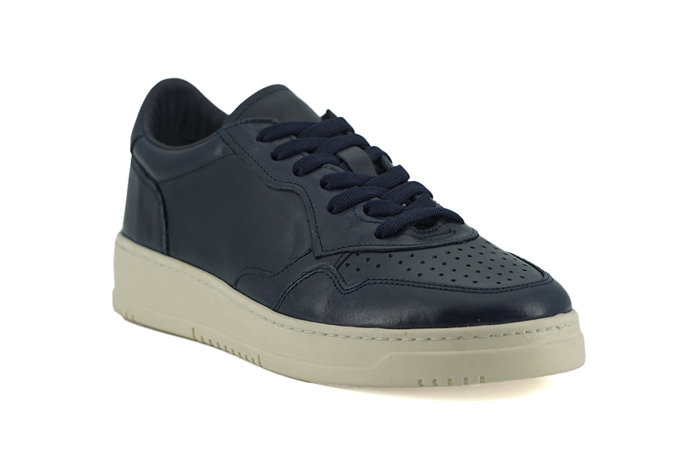 Saxone Of Scotland Navy Blue Leather Low Top Sneakers