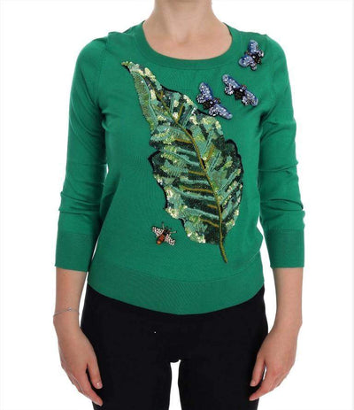 Dolce & Gabbana  Green Silk Crystal Banana Sweater #women, Brand_Dolce & Gabbana, Catch, Dolce & Gabbana, feed-agegroup-adult, feed-color-green, feed-gender-female, feed-size-IT36 | XS, feed-size-IT38 | S, feed-size-IT40|S, Gender_Women, Green, IT36 | XS, IT38 | S, IT40|S, Kogan, Sweaters - Women - Clothing, Women - New Arrivals at SEYMAYKA
